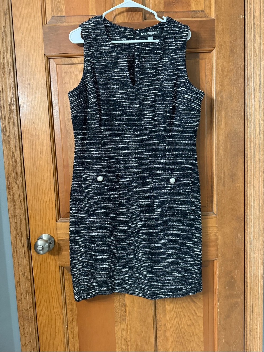 Karl Lagerfeld Black and White Tweed Midi Dress